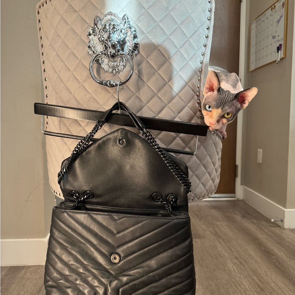 Saint Laurent Quilted Chevron Leather Shoulder Bag in Black - Picture 8 of 12